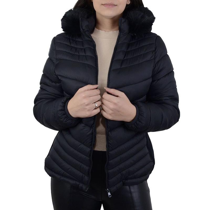 Jaqueta Feminina Safira Nylon Peluciada Preta - SF7008 - Jaqueta